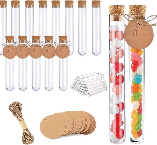 20 set di tubi di reazione - 15ml tubo di gomma - 50 pezzi di carta kraft - spazzola per pannelli - tubi di reazione in plastica - gomma - esperimenti scientifici - contenitori per caramelle - decorazione per feste