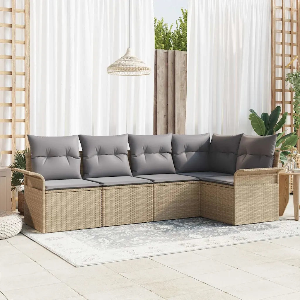 Set Divano da Giardino con cuscino 5 pcs Beige Poly Rattan 3354029