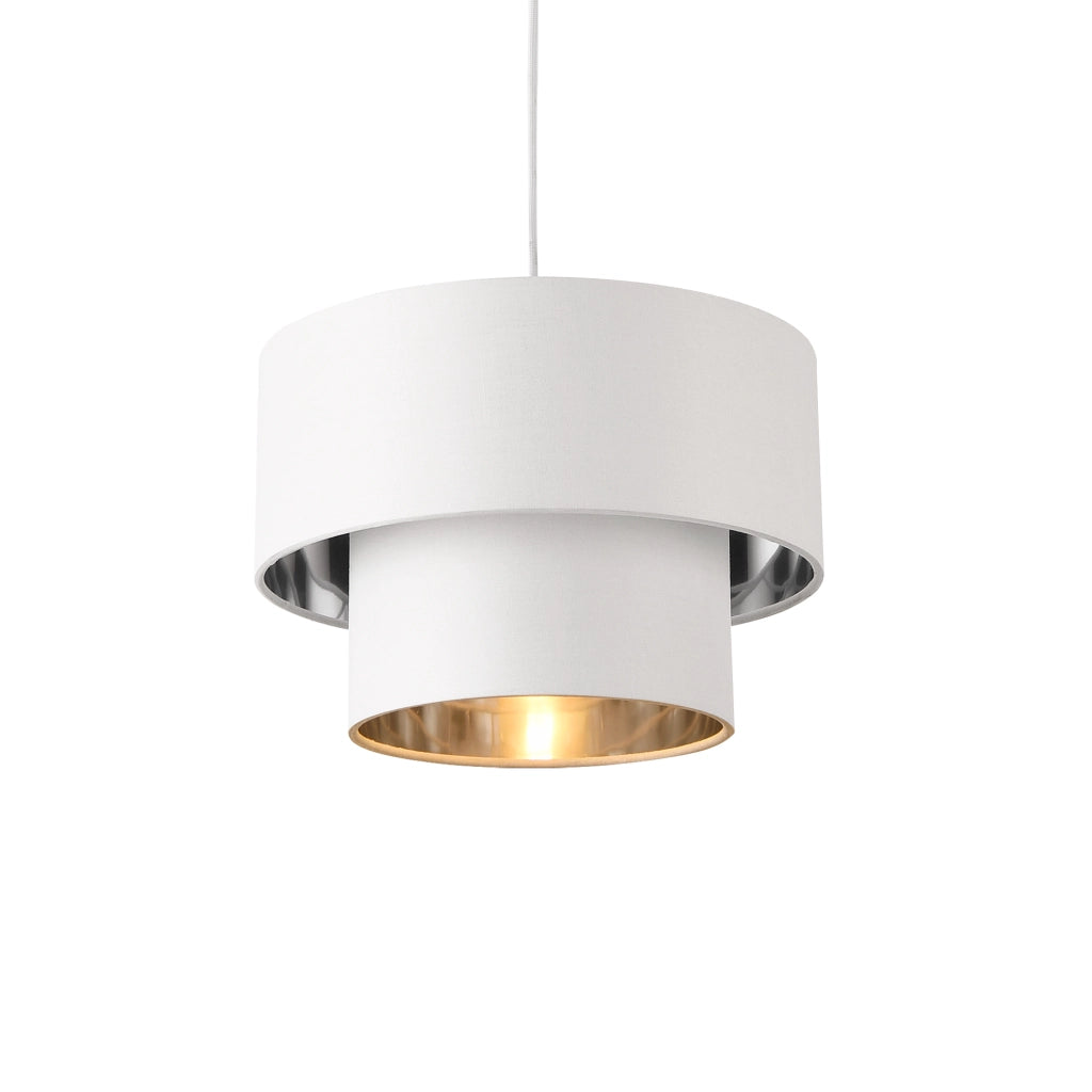 Lampada a Sospensione Lopar con Doppio Paralume in Tessuto Ø 30 cm - Bianco / Argento lux.pro