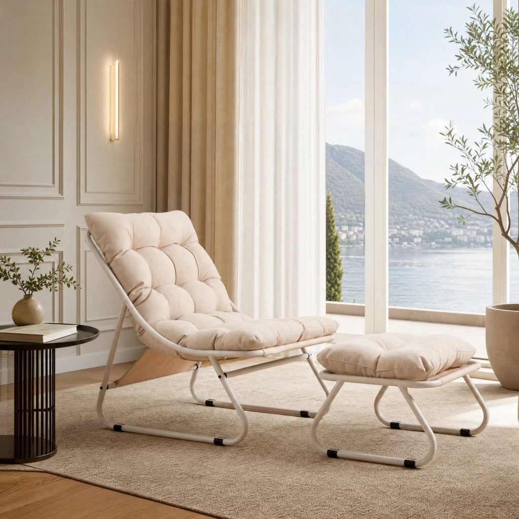 SEDIA lounge con pouf 65x78x86 cm beige in acciaio