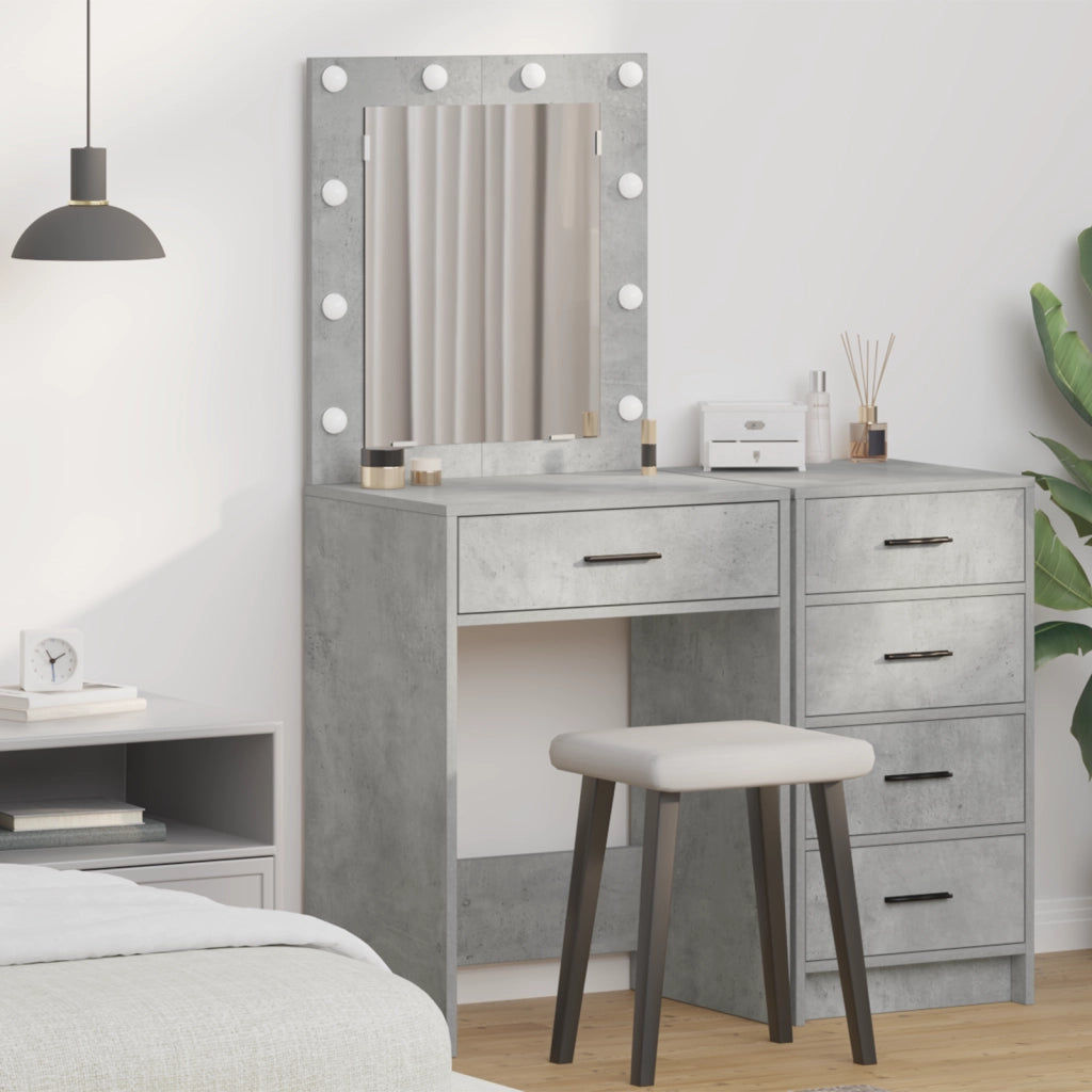 Tavolo da Trucco con Luci LED in Grigio Cemento, 50x41x135 cm