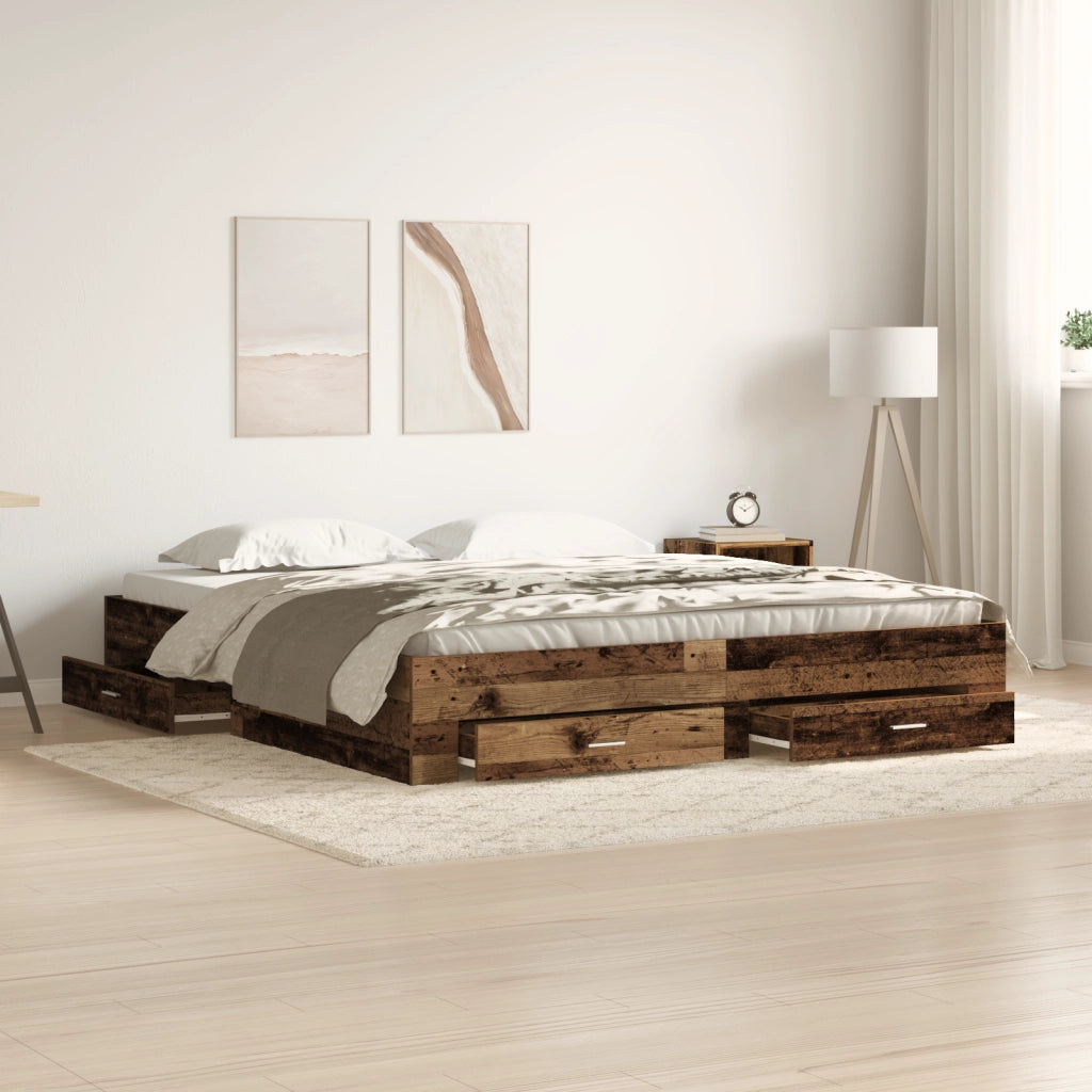 Struttura del letto  con cassetti in legno vecchio 180x200 cm in legno ingegnerizzato