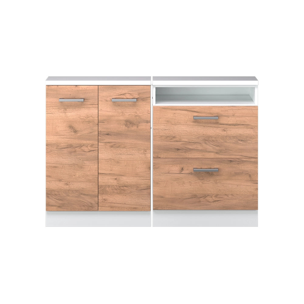 Mobile cucina sottotetto R-Line Rovere dorato/Bianco 120 cm Set di 2 Vicco