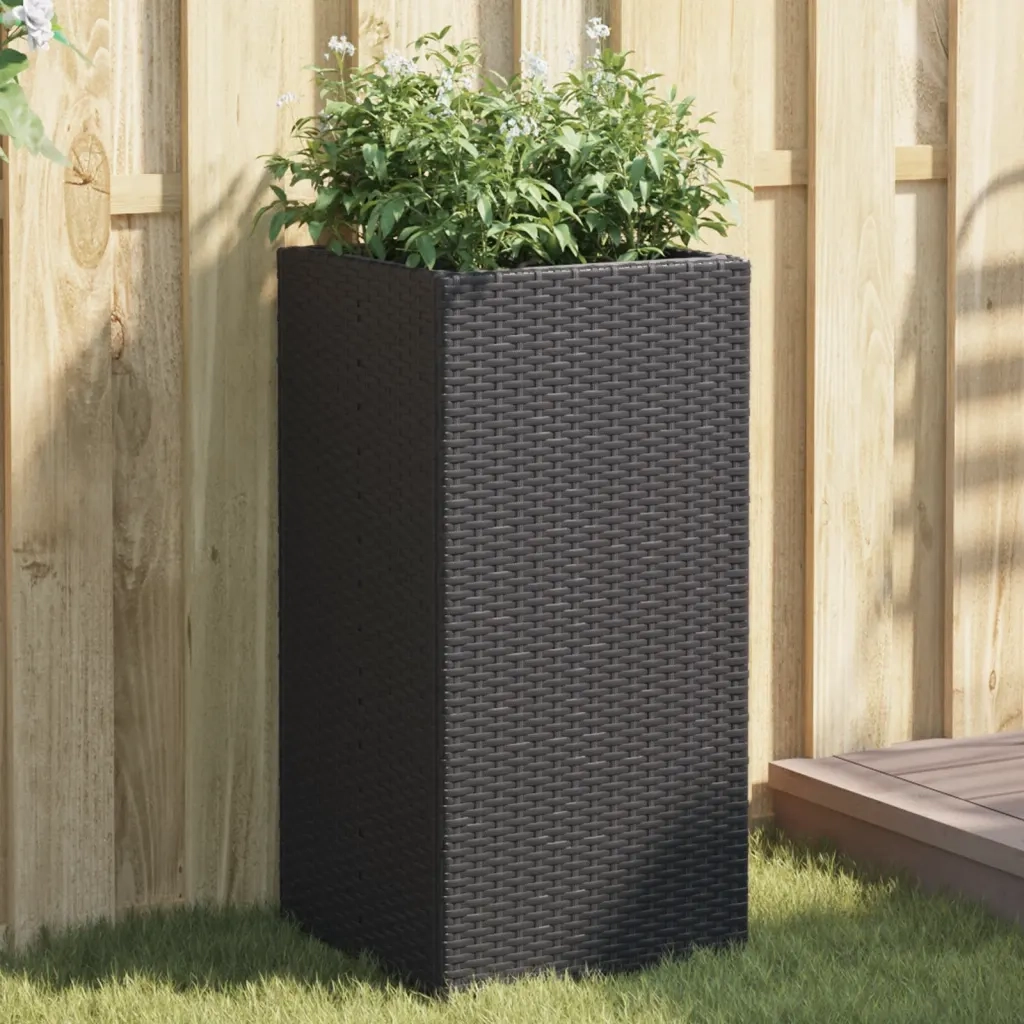 Fioriera | Cassetta per fiori | Vaso da Giardino Nera 40x40x80 cm in Polyrattan