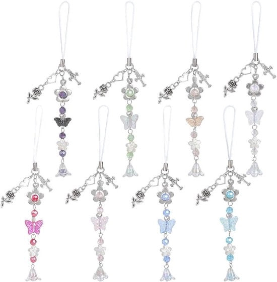 Charms per Telefono cellulare - Set da 8 pezzi - Caratteri Vipera e Fiore - Acrilico e Metallo - Per DIY - Lanyard per Telefono cellulare