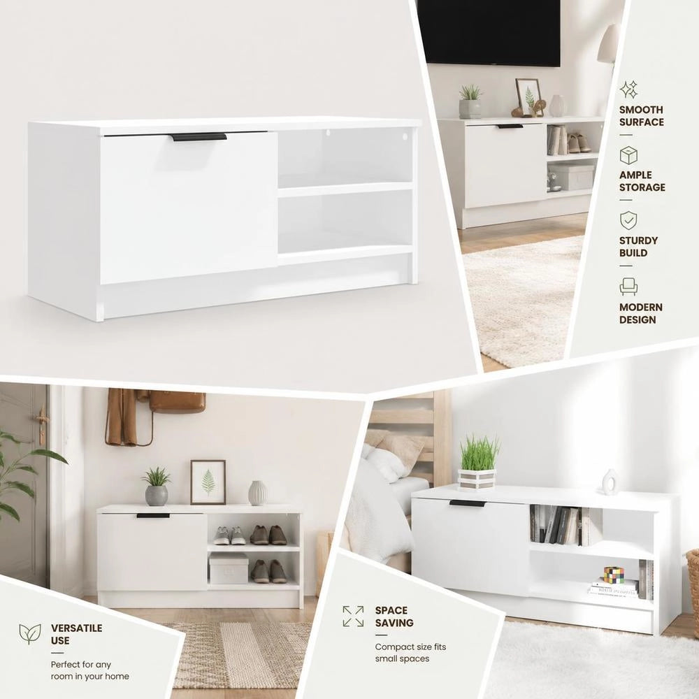 TV Cabinet, White, 80x35x36.5 Cm, Wood-based Material