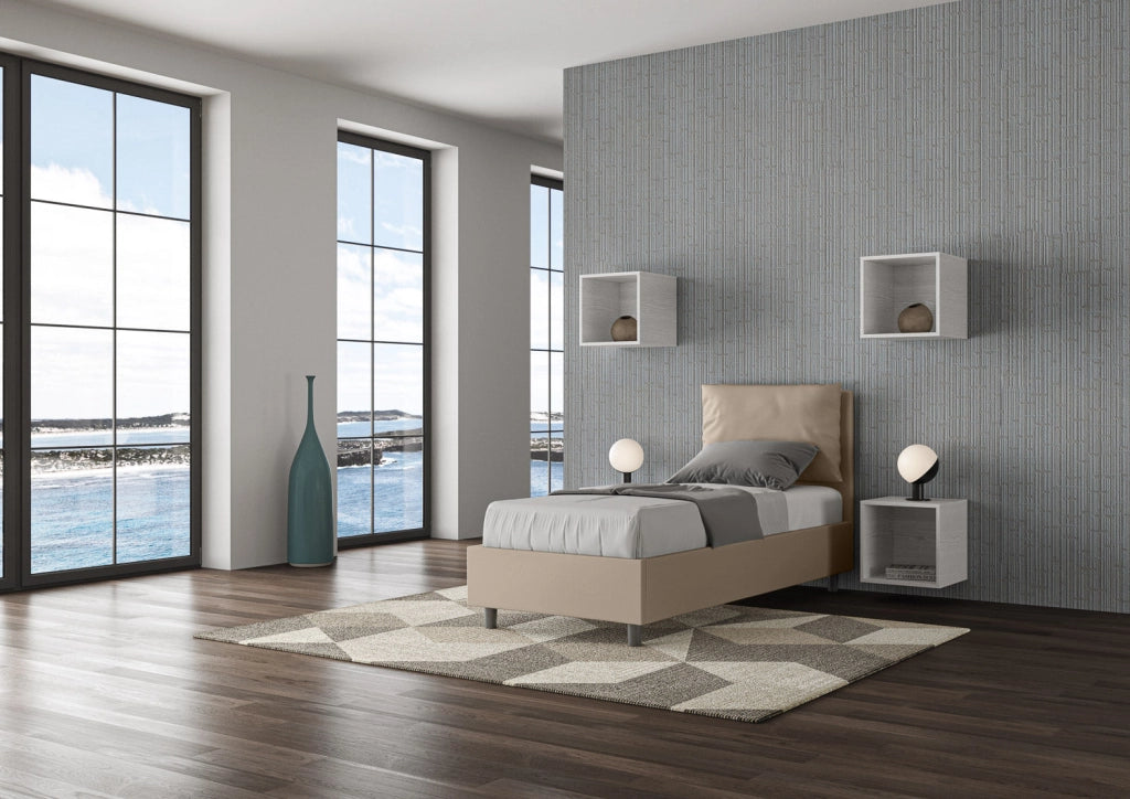 Letto singolo senza rete imbottito 80x200 similpelle tortora Antea