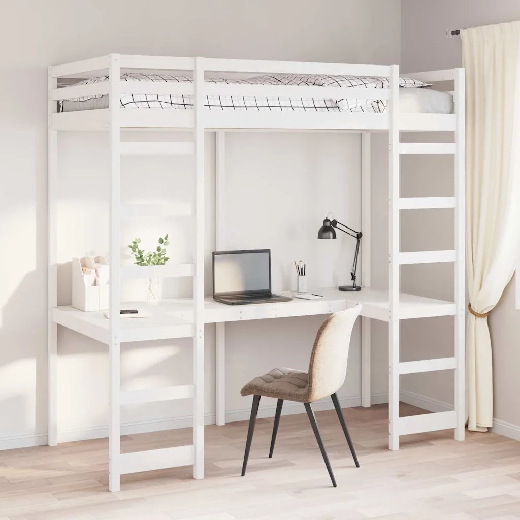 Struttura per letto soppalco Bianco 90 x 200 cm Pino massello 3414551