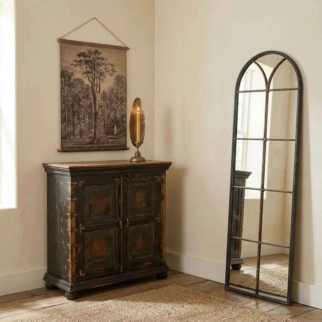 Specchio da parete in legno e ferro nero 60x3x190h cm