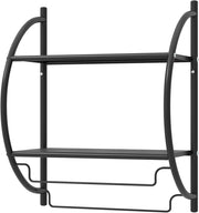 Porta Asciugamani Bagno da Parete, Mensola Bagno Doccia, Montaggio a Parete, con 2 Ripiani e 2 Portasciugamani, per Asciugamani, Antiruggine，45x25,5x55 cm (Nero)