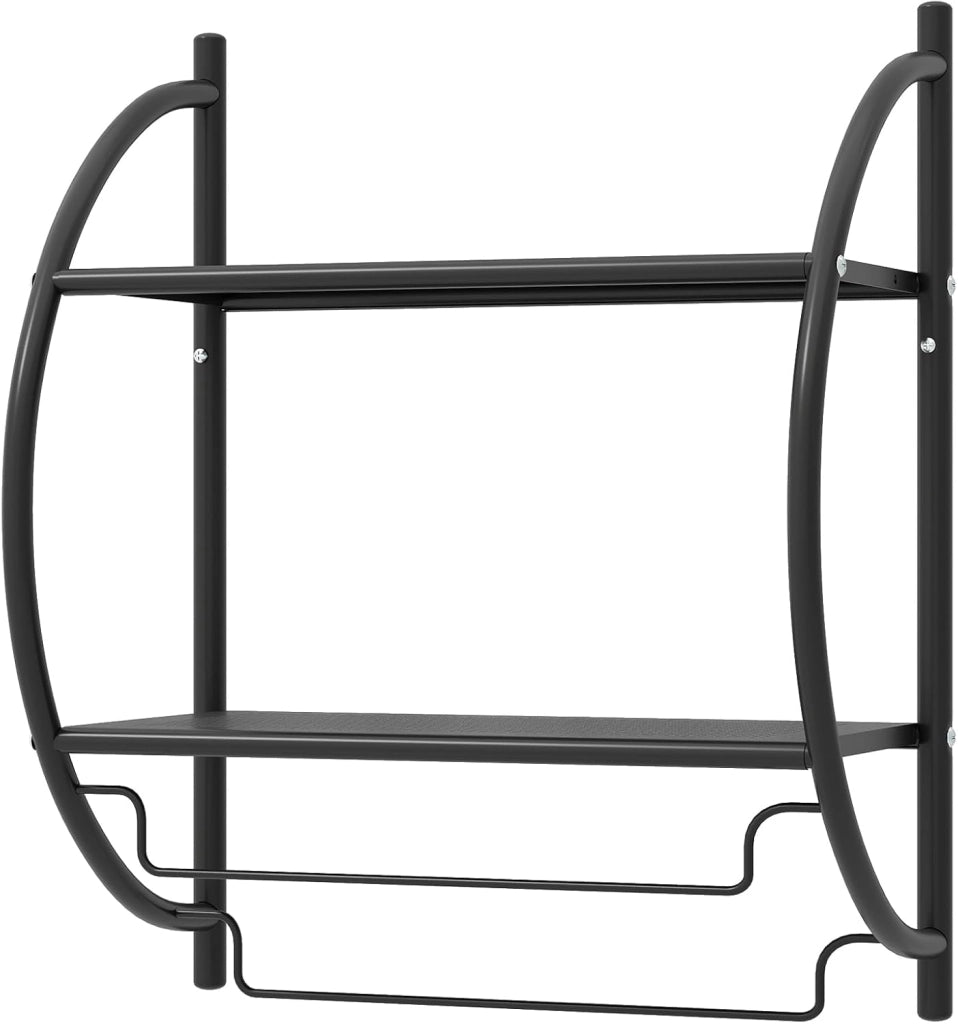 Porta Asciugamani Bagno da Parete, Mensola Bagno Doccia, Montaggio a Parete, con 2 Ripiani e 2 Portasciugamani, per Asciugamani, Antiruggine，45x25,5x55 cm (Nero)