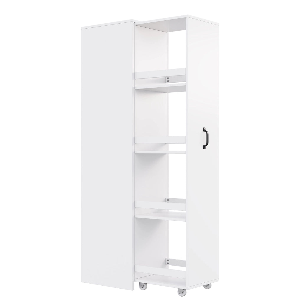 Libreria stretta 40x30x160;5 cm in MDF bianco con ruote e box protettive