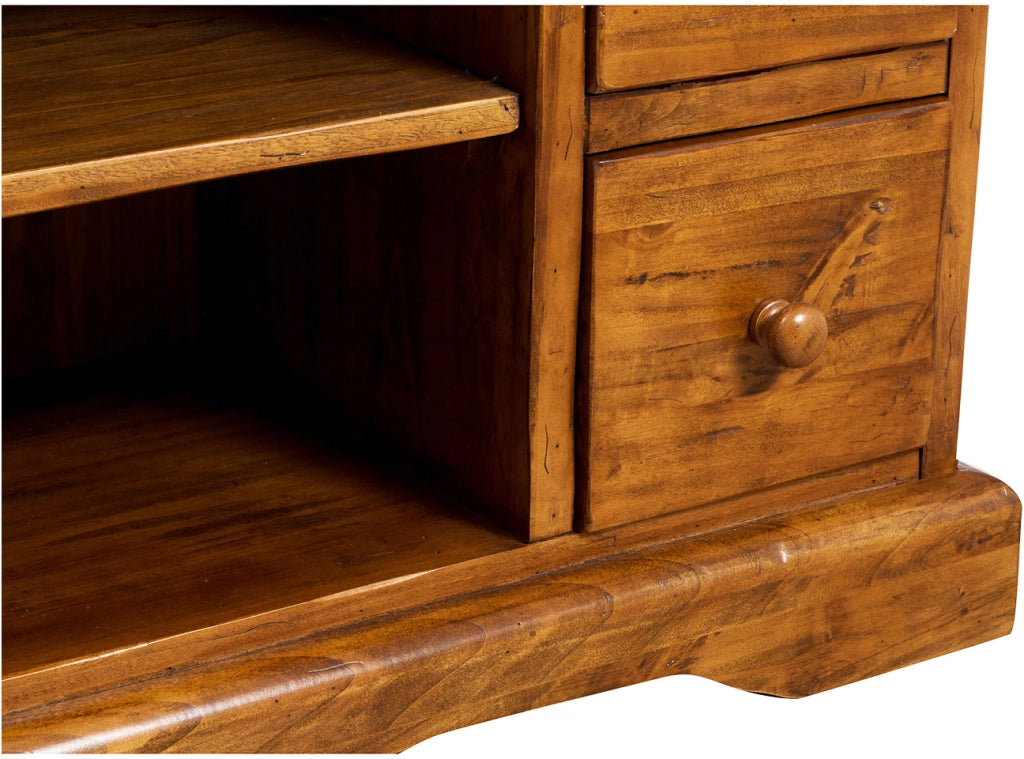 Biscottini Mobile porta Tv Country in legno massello di tiglio finitura noce L129xPR40xH60 cm. Made in Italy