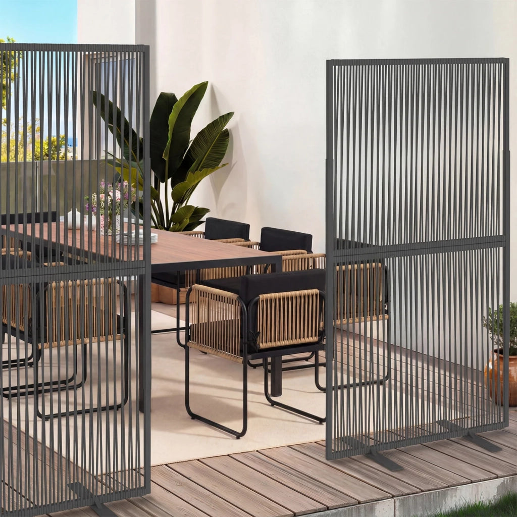 IDMarket - Paravento decorativo 80 x 150 cm RIO Cordame effetto rattan e metallo grigio antracite