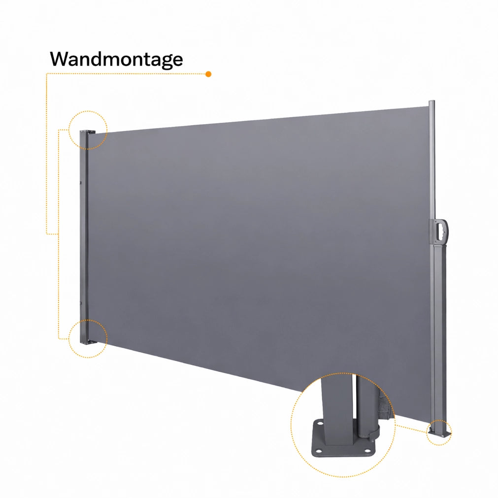 Tenda da sole laterale retrattile 180 x 300 cm; in metallo; grigio scuro