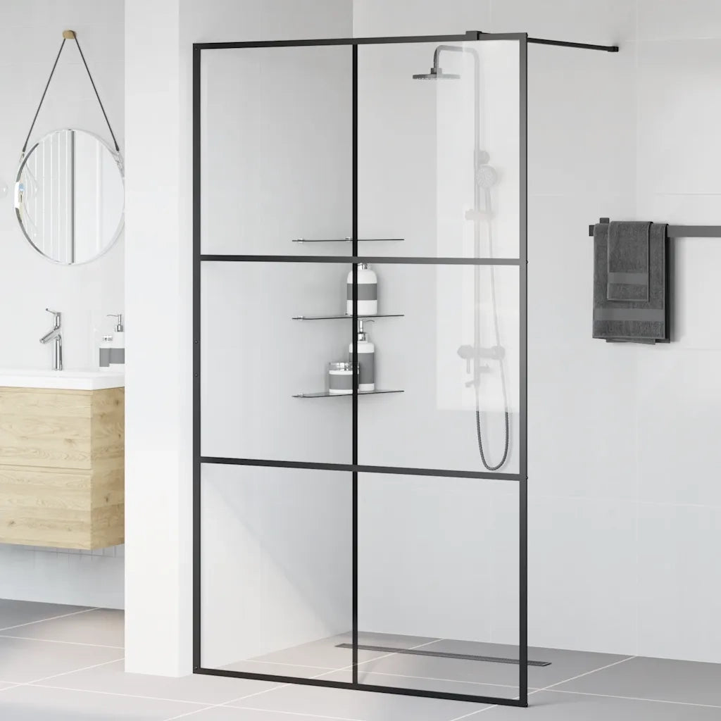 Parete per Doccia Walk-in Vetro Trasparente ESG 115x195cm Nera