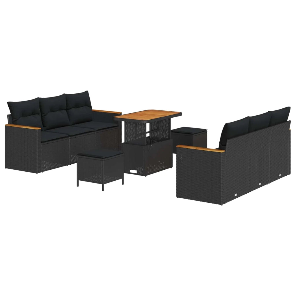 Set Divano da Giardino con cuscino 11 pcs Nero polyrattan