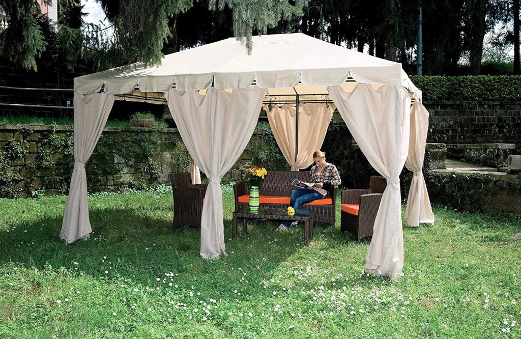 Gazebo armonia in acciaio 3x4 colore ecrù yf-3246 dimensioni 300 x 400 x h 265 cm