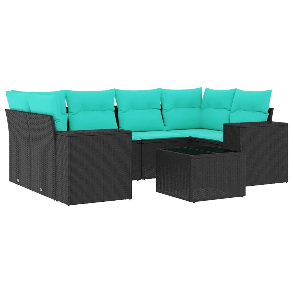 Set Divani da Giardino 7 pz con Cuscini Nero in Polyrattan 3222316