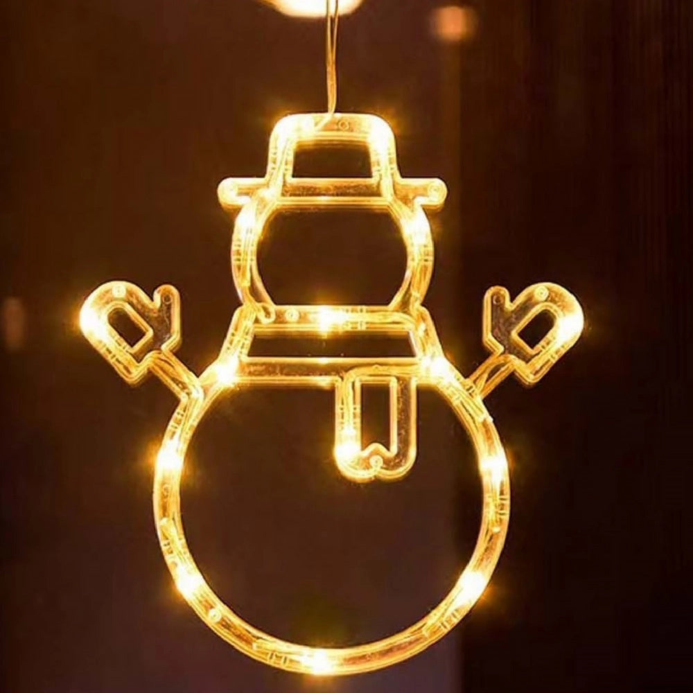 Luci natalizie figura luminosa Pupazzo di Neve ornamento Decorazione LED a Batteria per finestra vetrine con ventosa