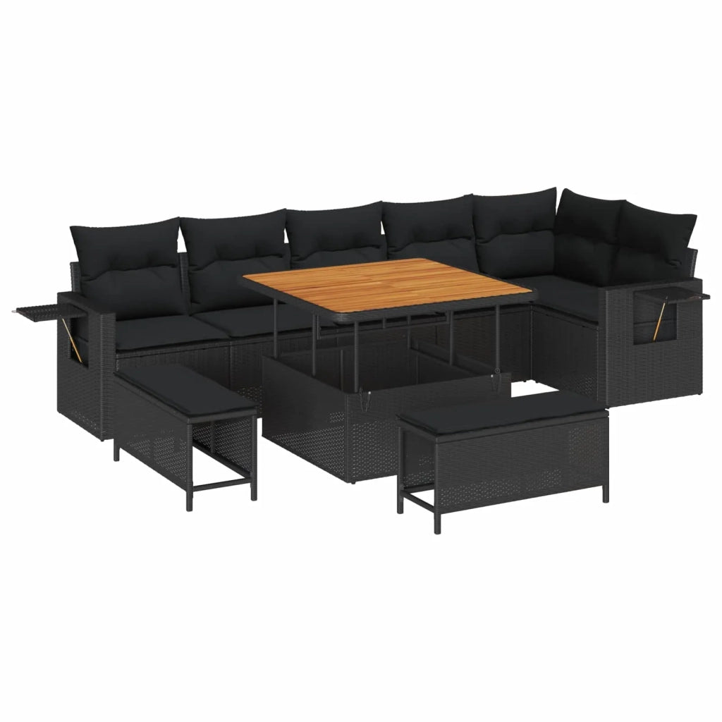 Set Divano da Giardino con cuscino 11 pcs Nero polyrattan