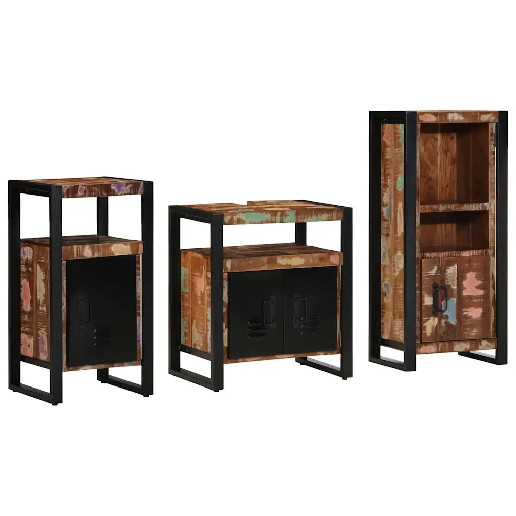Set di mobili per il bagno 3 pcs Legno Recuperato Massello