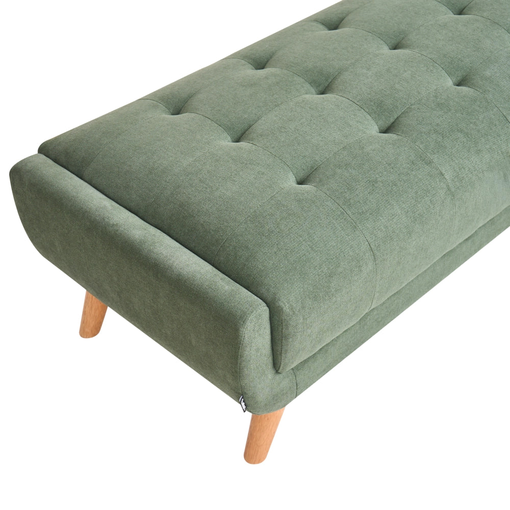 Pouf rettangolare in tessuto color verde, stile retrò, per soggiorno, con gambe in legno