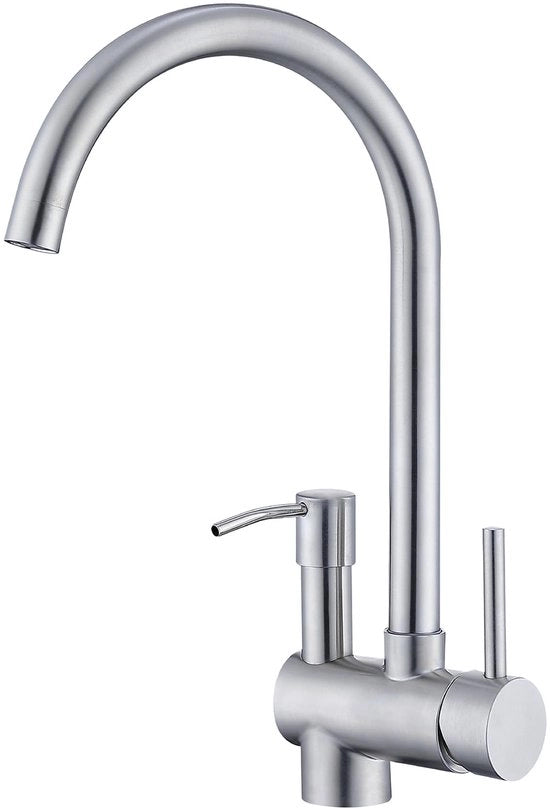 Kraan da cucina moderna in acciaio inox con dispenser sapone, 360° rotante, kraan da cucina in acciaio inox, rubinetto da cucina a un manubrio con regolazione temperatura acqua