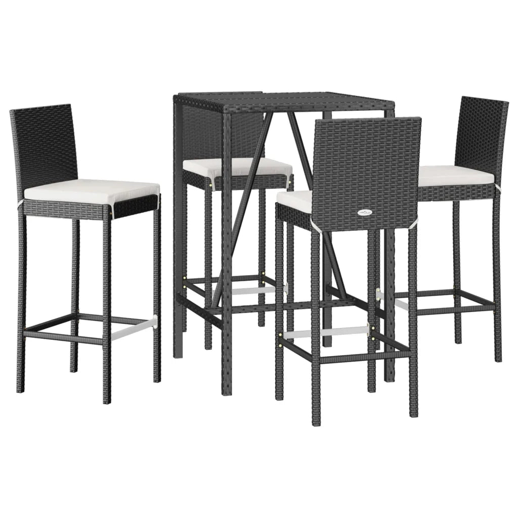 Set Bar da Giardino 5 pz con Cuscini in Polyrattan Nero