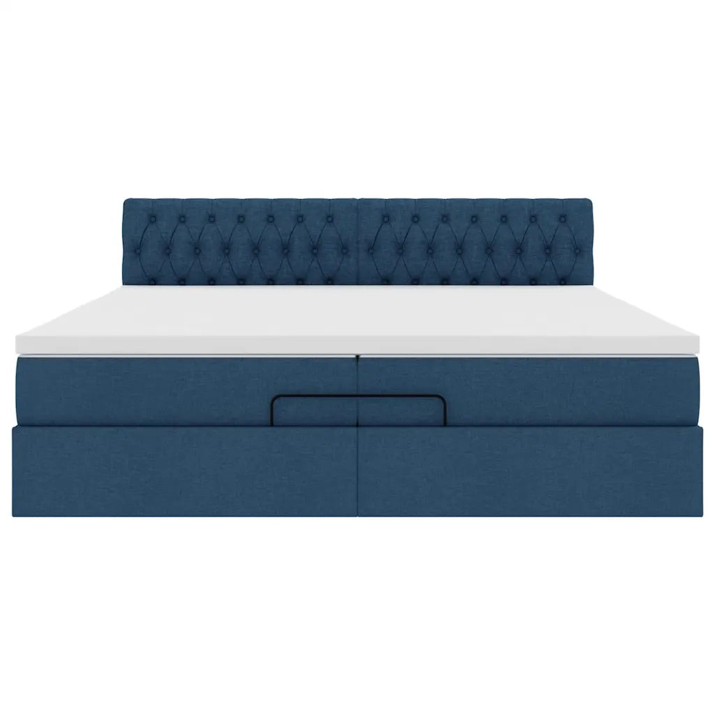 Struttura Letto Pouf con Materasso Blu 200x200 cm in Tessuto 3311573