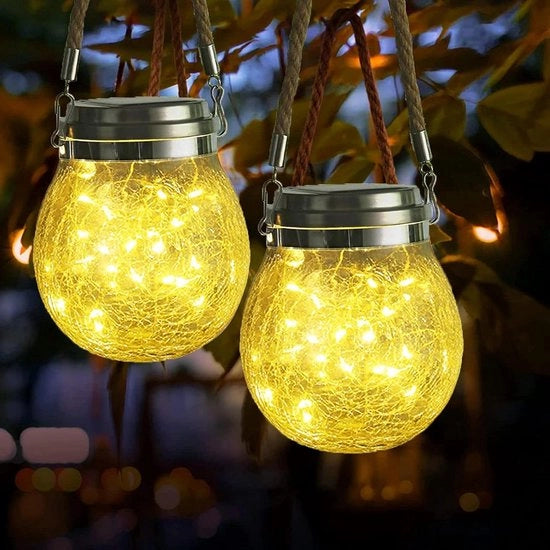 Lampade solari da giardino 2 pezzi, sollevamento lampada solare, vaso di vetro IP65 impermeabile all'acqua, decorazione esterna, luce calda bianca.