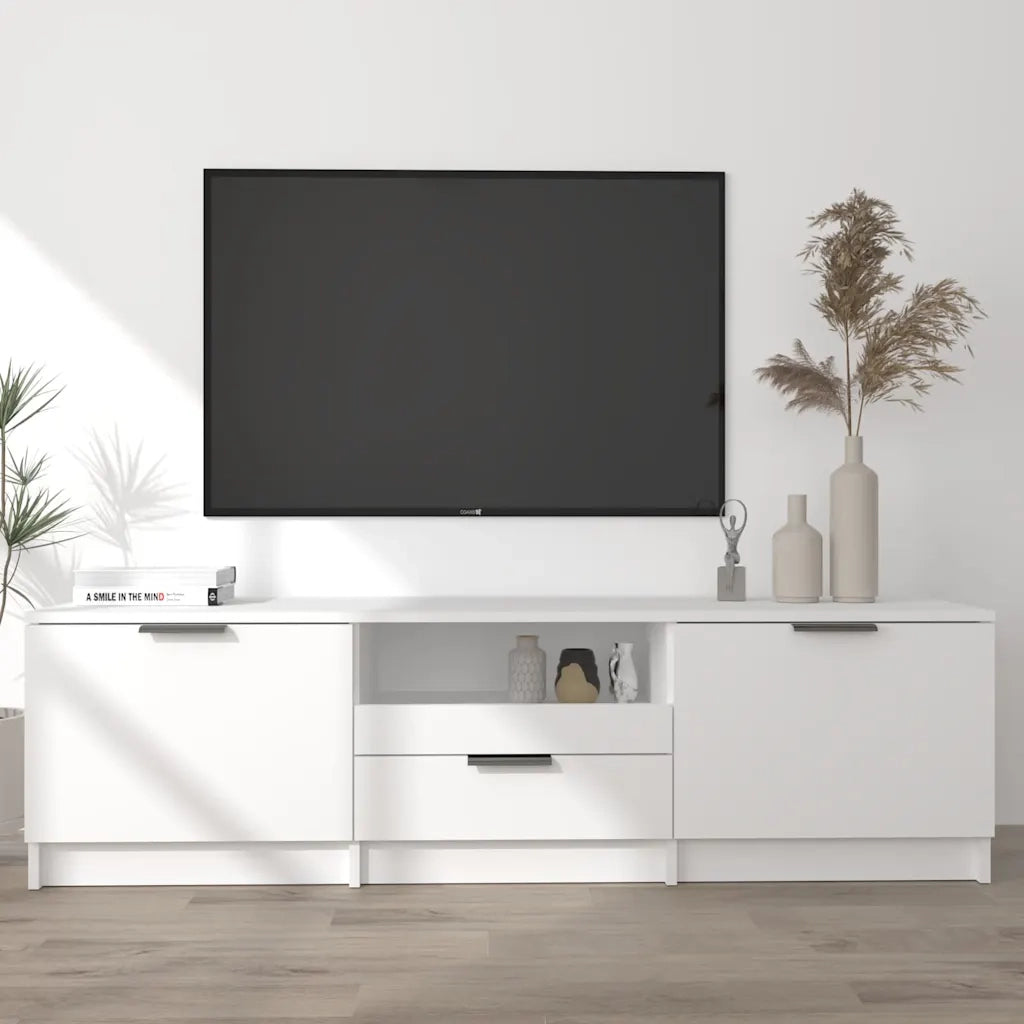 Mobile TV Bianco 140x35x40 cm in Legno Massello
