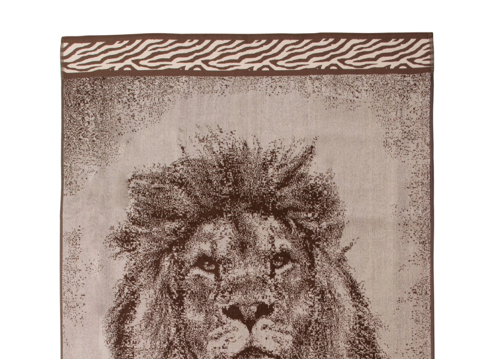 Telo Mare Jacquard Spugna Asciugamano Spiaggia Disegno Safari Leone