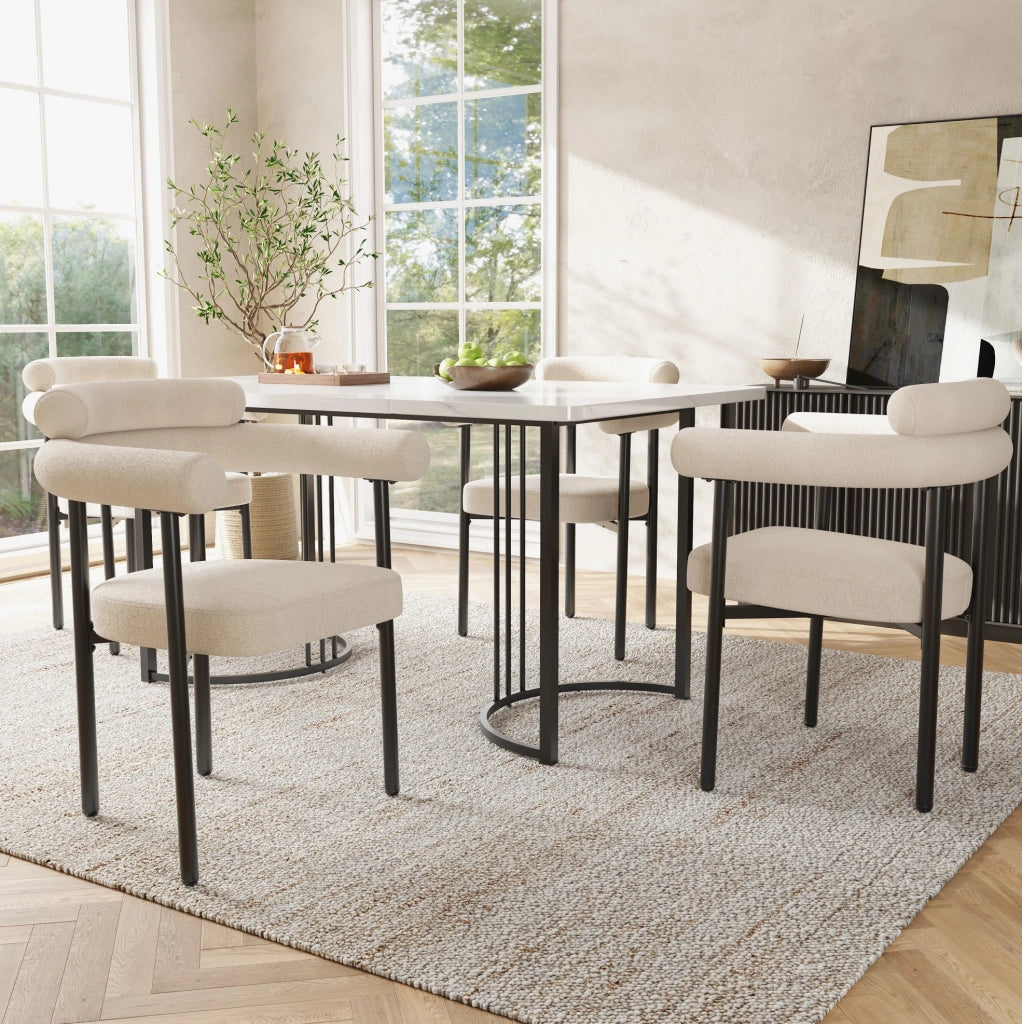 Set tavolo da pranzo 140x80 cm con 4 poltroncine in velluto beige