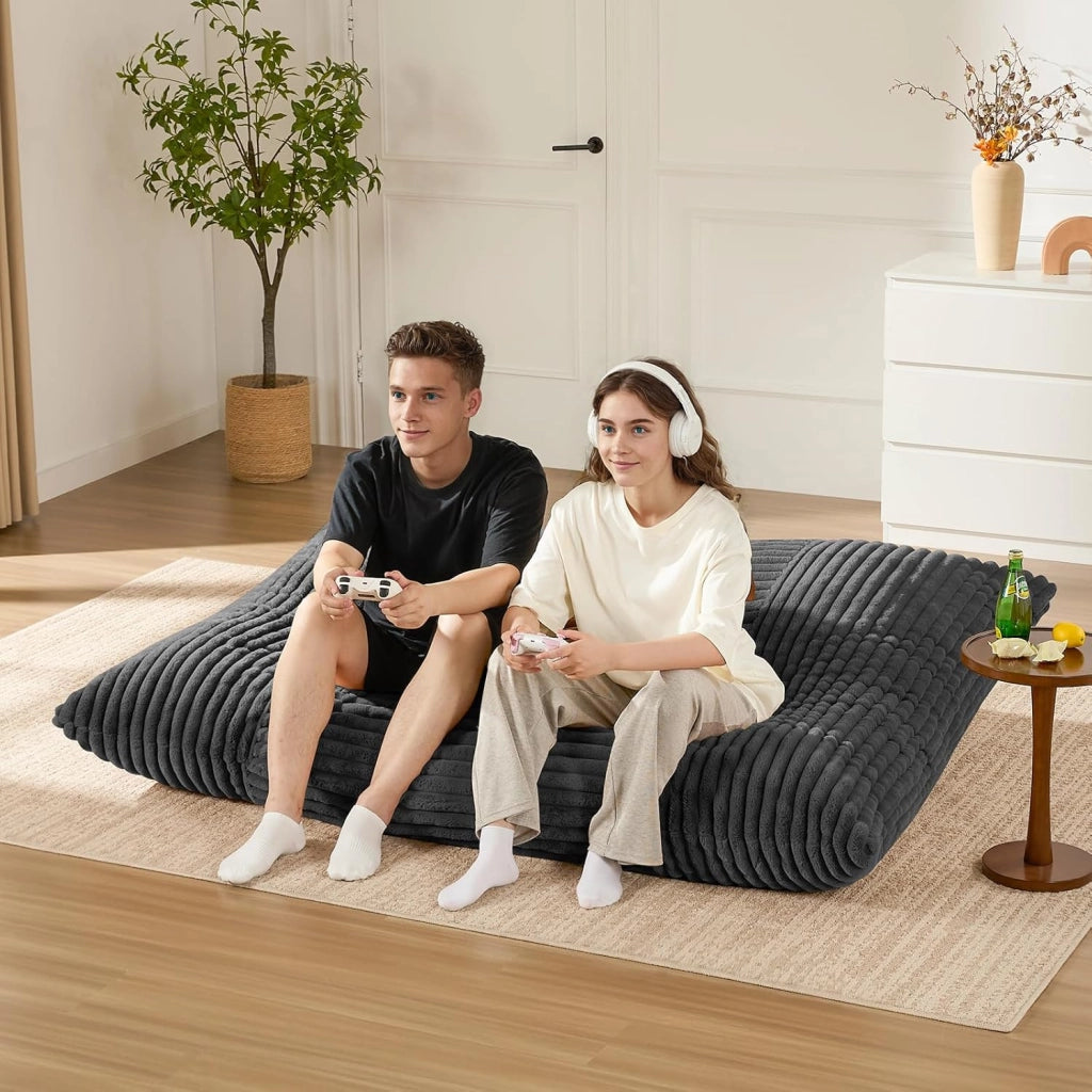 Pouf convertibile 3 in 1 con funzione letto e rivestimento in velluto a coste grigio scuro per salotto e camera