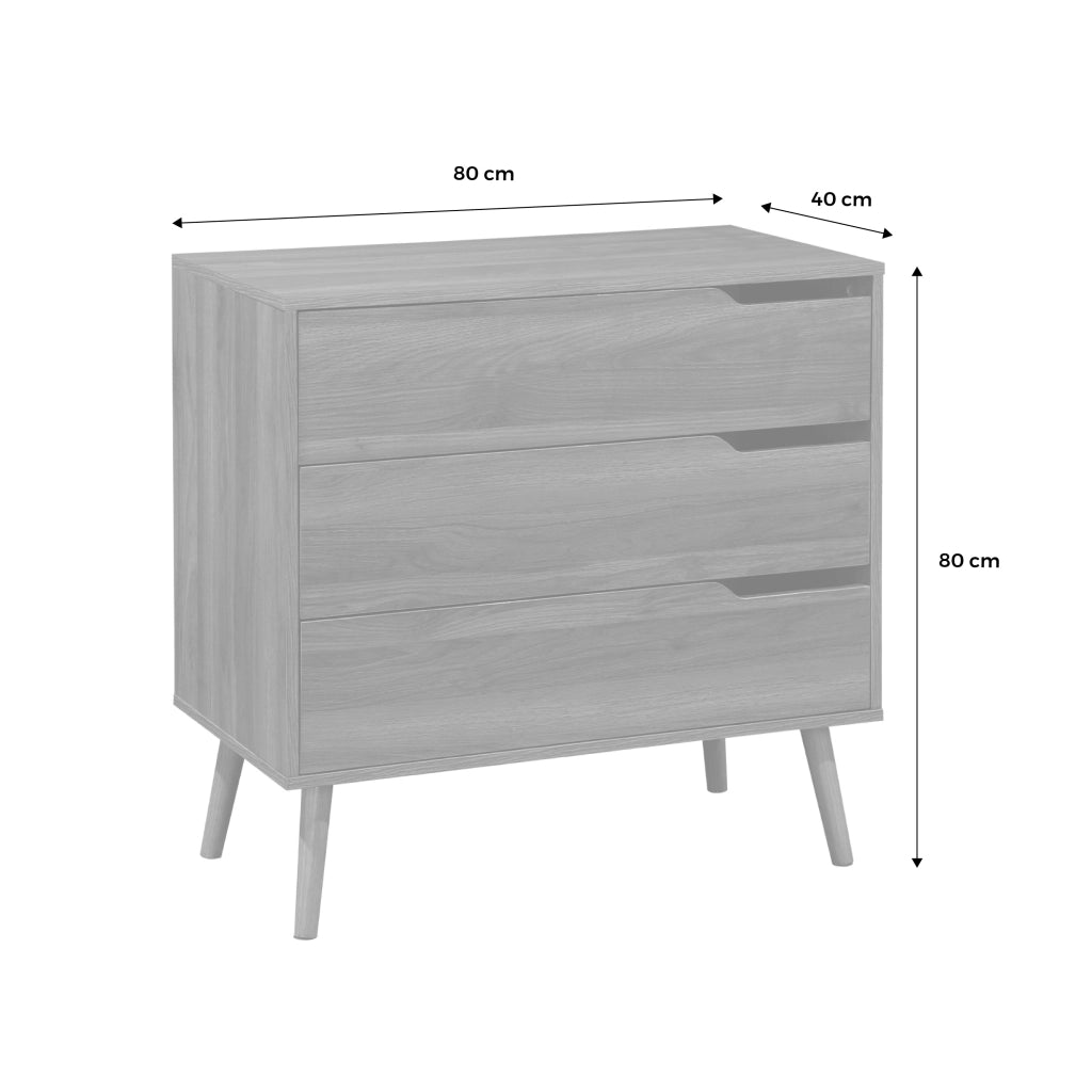 Cassettiera effetto legno di noce, 3 cassetti, marrone