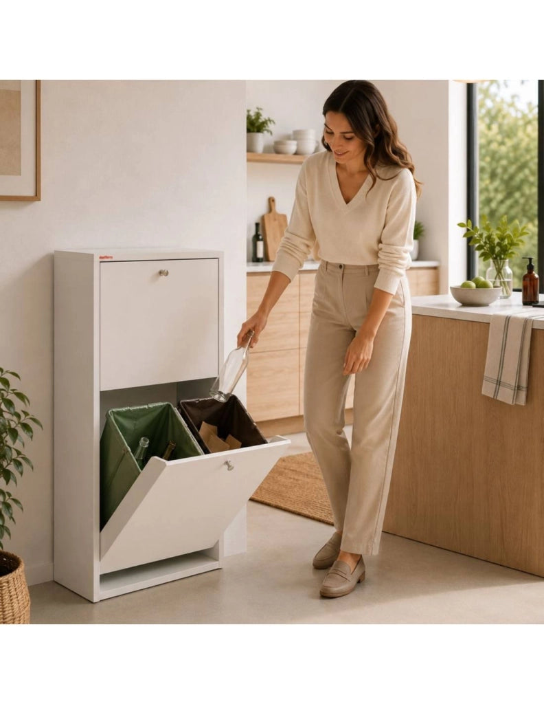 Mobile per la raccolta differenziata EMI – 4 scomparti (80 L), bianco, design moderno e funzionale