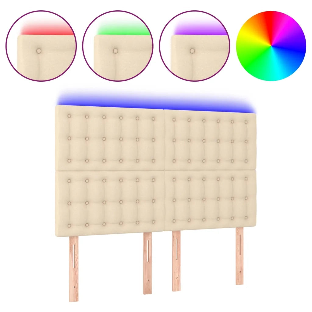 Testiera | Testata a LED Crema 144x5x118/128 cm in Tessuto