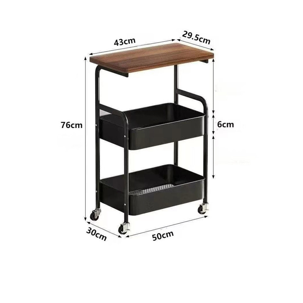 Trade Shop - Carrello Portaoggetti A 3 Livelli Scaffale Mobile Organizzatore Scorrevole Piano In Legno -