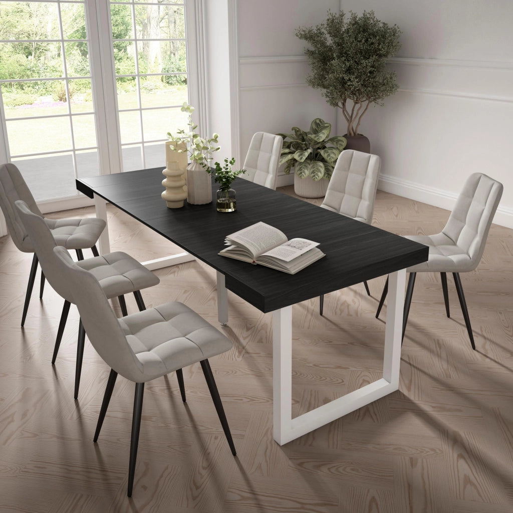 Consolle allungabile, 222x90x73cm, Per 10 persone, Gambe in legno, Nero RF2971