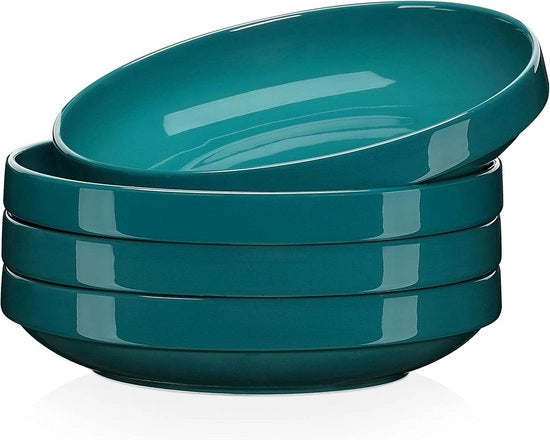 Servizio da tavola in porcellana - 4 pezzi di insalata - piatti fondo - piatti per pasta - piatti per insalata - insieme di servizio da tavola ripiegabile - per 4 persone - 1020 ml - insieme di piatti da 6 persone in verde scuro