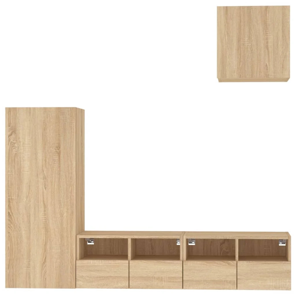 Mobile TV multimediale scaffale TV credenza TV sala da pranzo soggiorno camera da letto 4 pezzi rovere Sonoma legno ingegnerizzato marrone 02_0029245