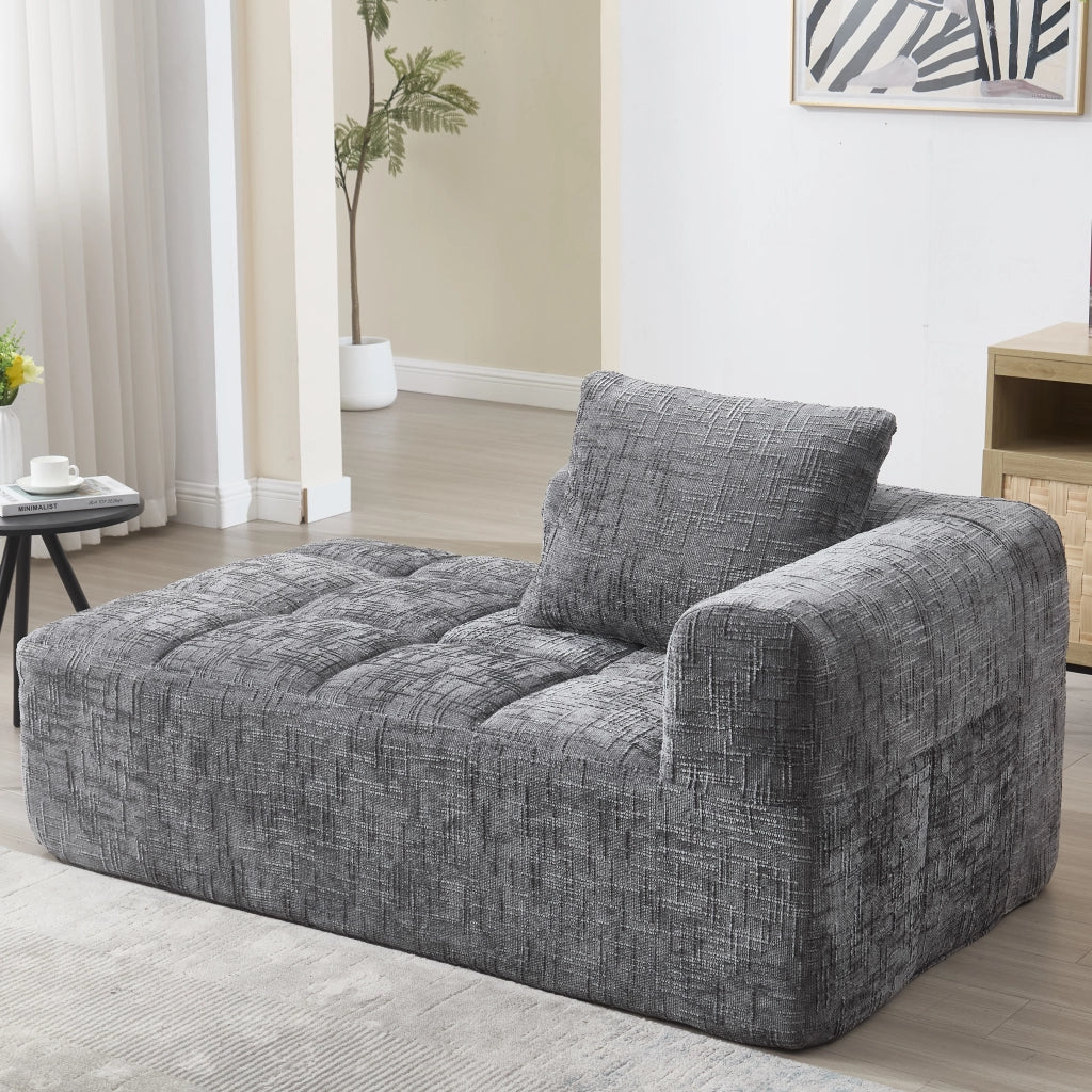 Chaise Longue Méridienne 1 Posto con Cuscino e Tasche Laterali Comfort Nuvola Seduta Ergonomica in Ciniglia Grigio