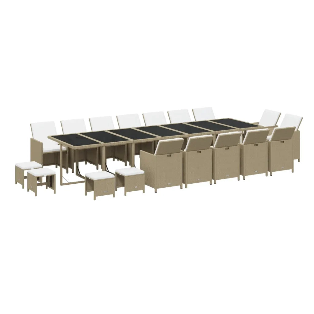 Set da Pranzo per Giardino 19pz con Cuscini in Polyrattan Beige cod mxl 36008