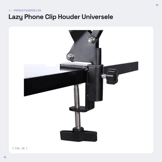 Sostegno per smartphone 360° girevole - Chiusura flessibile - Ripiegabile - Sostegno per scrivania - Adatto per smartphone - Altezza 80cm