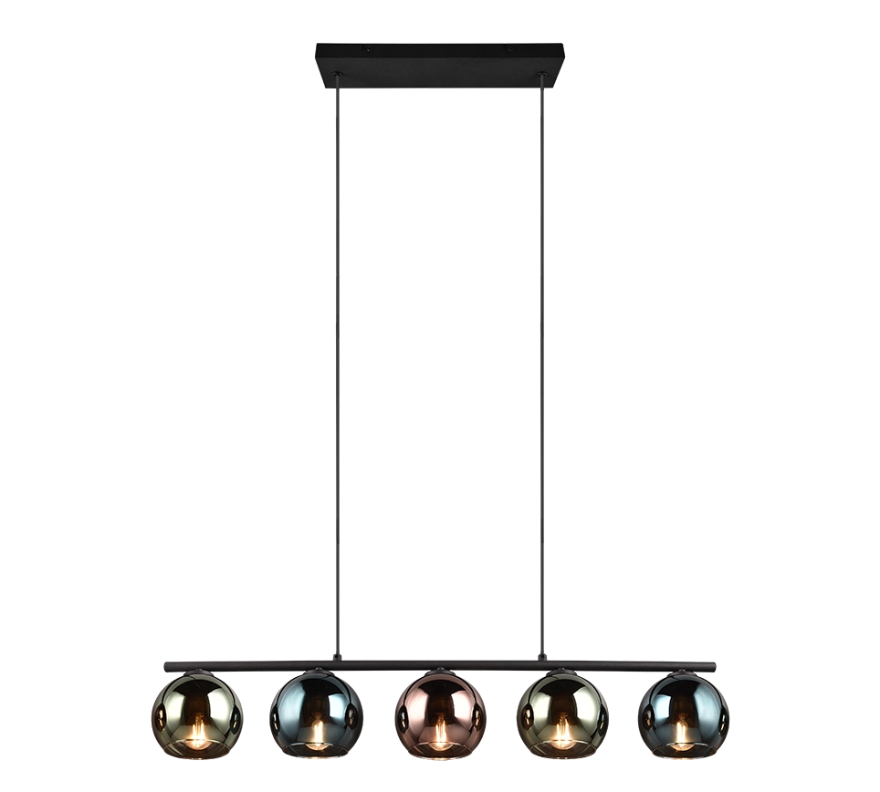 Lampada a sospensione 5 vetri, metallo, nero e multicolor, L 83 cm, Sheldon