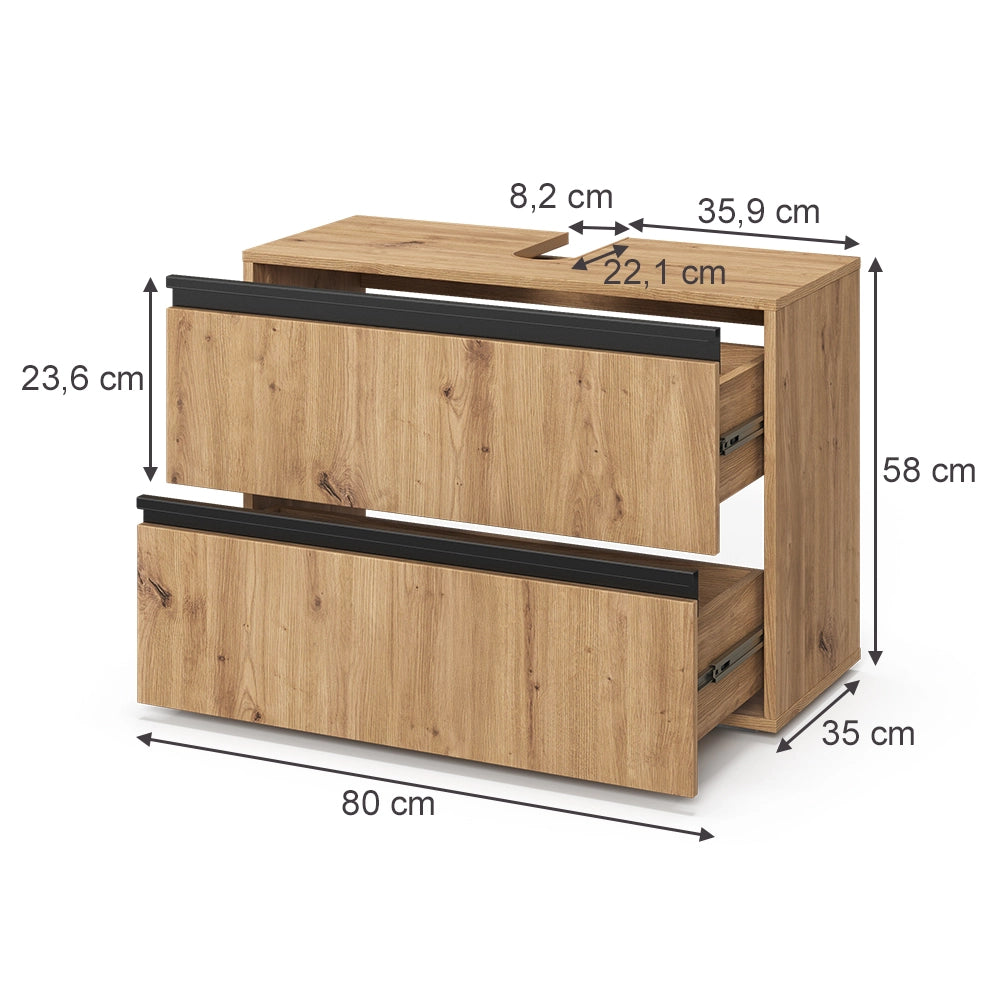 Vicco Mobile sottolavabo per bagno Artigiano 80 x 58 cm con 2 cassetti