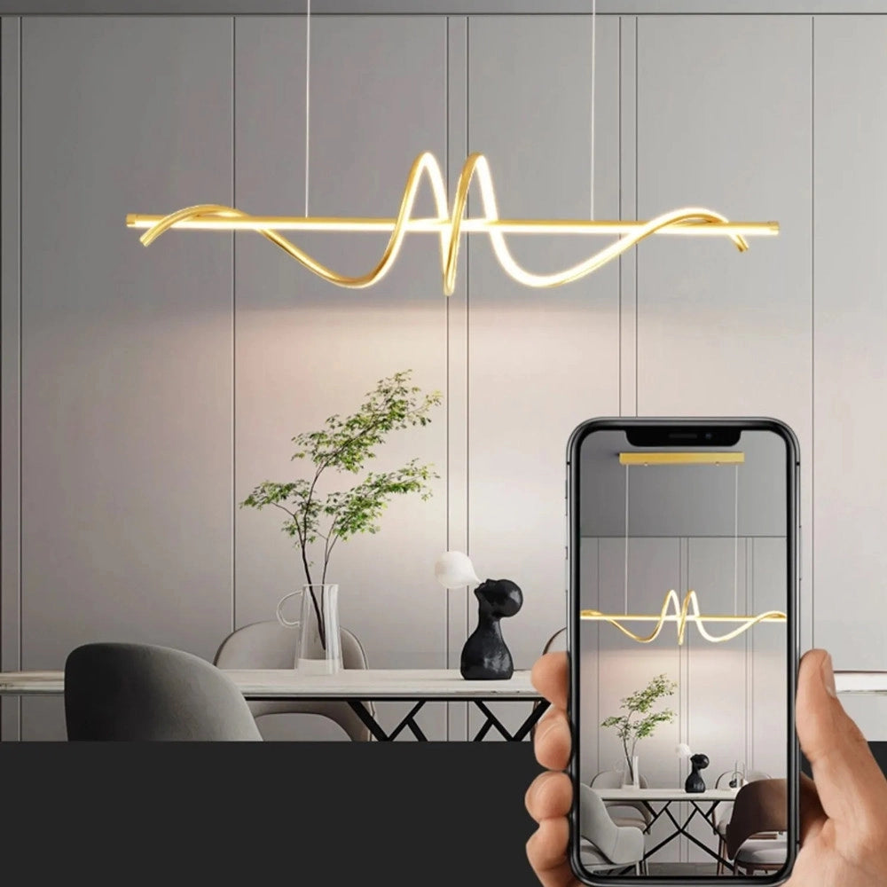 Trade Shop - Lampadario A Sospensione Led 65w Oro Spirale Ondulato Luce 6500k Vortice Orizzontale 32453 -