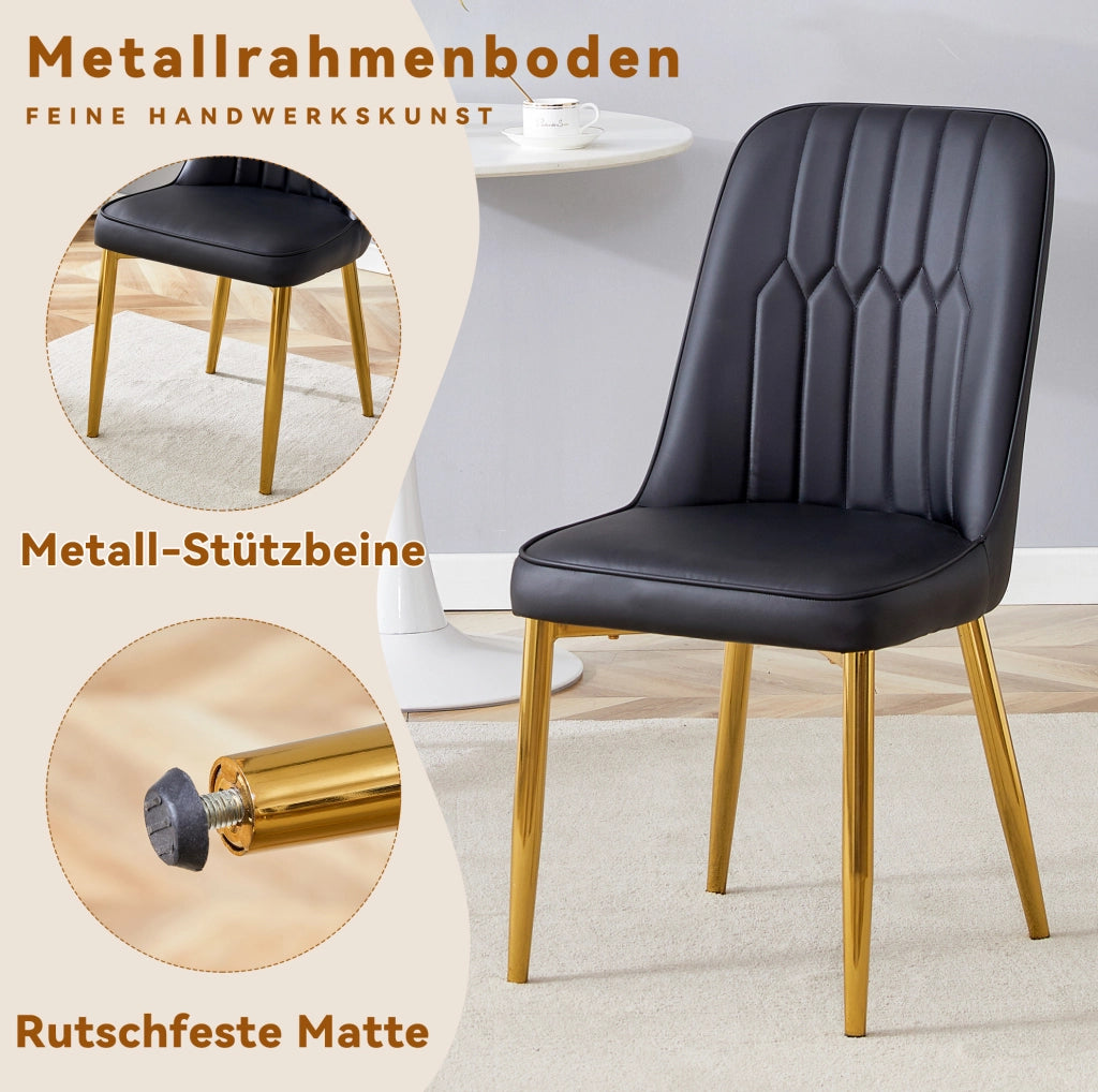 Sedia da pranzo moderna in PU nero e oro; 89 cm; con gambe in metallo