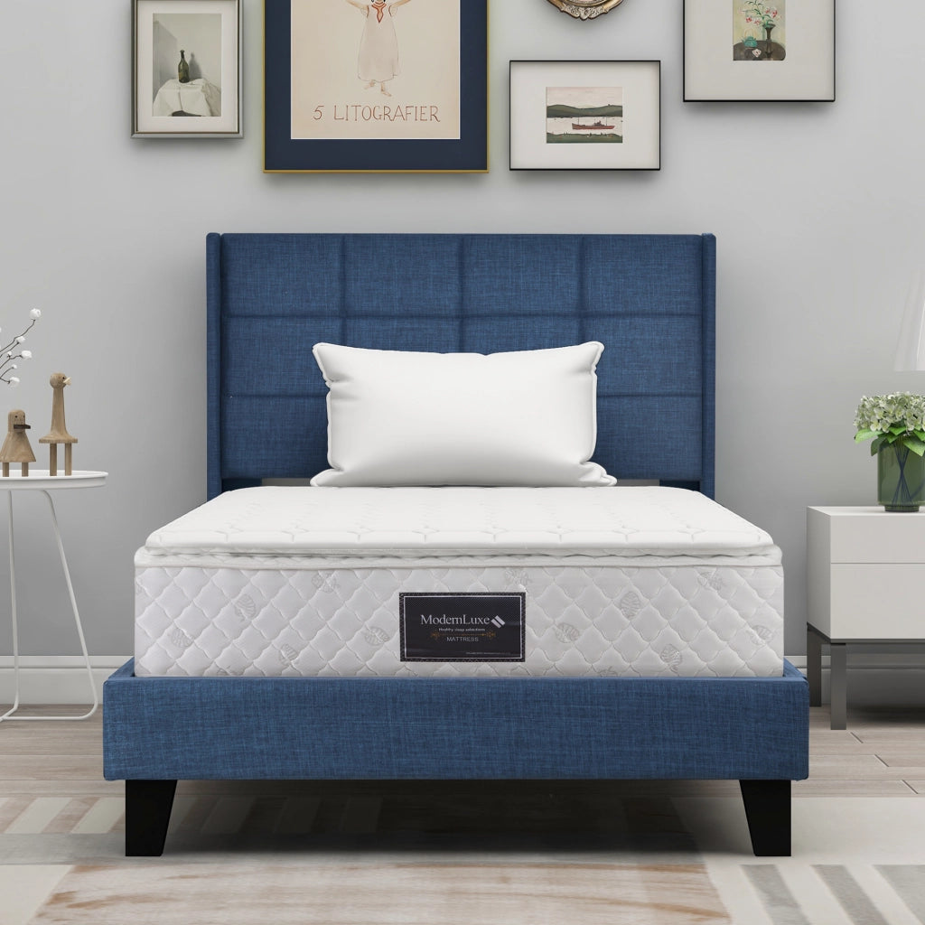 Letto imbottito 90x200 cm blu con materasso a molle H3